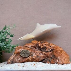John Perry Dolphin & Calf Pellucida Resin Burlwood 6” Sculpture